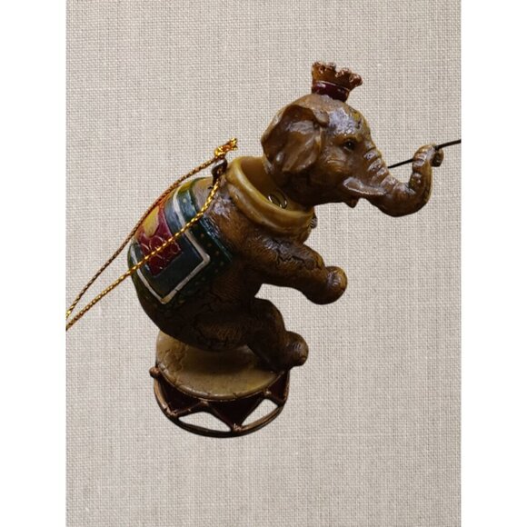 Vintage Circus Elephant Ornament Figurine Hanging Decoration With Drum & Crown - Picture 1 of 8